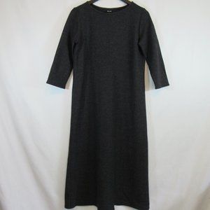Eileen Fisher Charcoal Gray 3/4 Sleeves Long Wool Maxi Dress